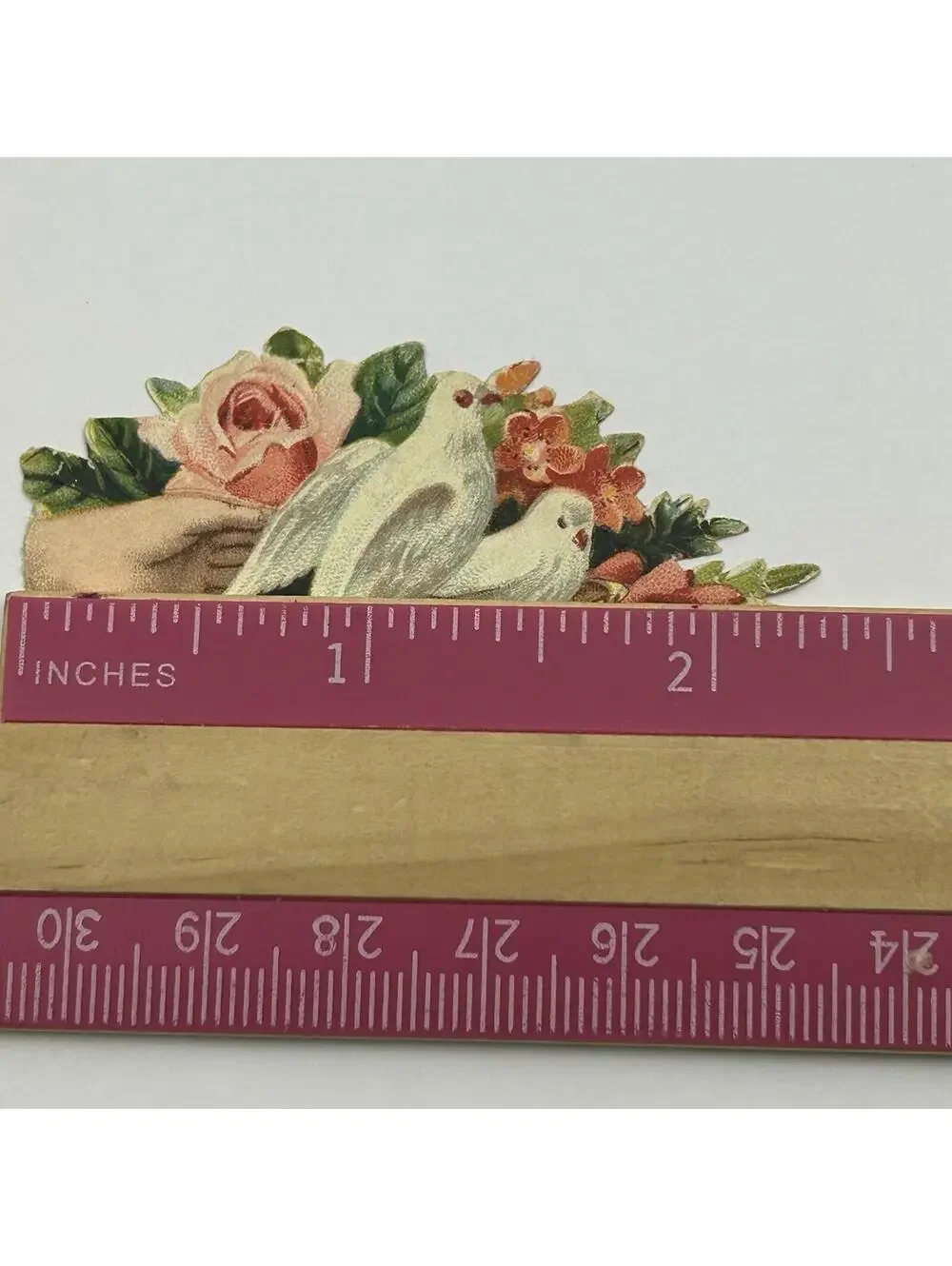Antique Victorian Hidden Name Calling Card Die-Cut Roses Doves Hand 1890s F2